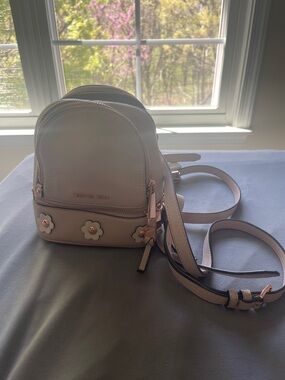 Michael Kors Blush Pink Leather Floral Appliqué Mini Backpack